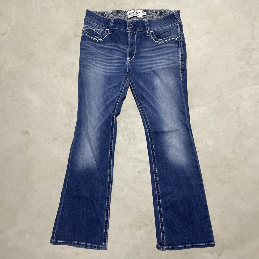 Ariat REAL High Rise Boot Jeans Women's SZ 32S 32x32 Wash Blue Stretch *Mark